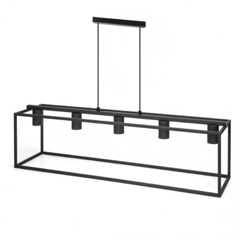 Lampe pendante rectangulaire en métal noir à 5 pointes, socle E27, style moderne pour salle à manger (sans ampoule)