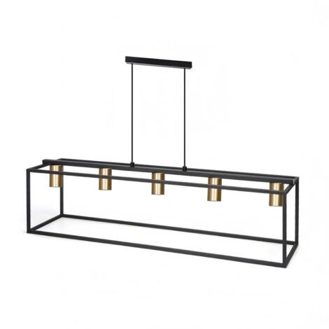 Lampe pendante rectangulaire en métal noir à 5 pointes, socle E27, style moderne pour salle à manger (sans ampoule)