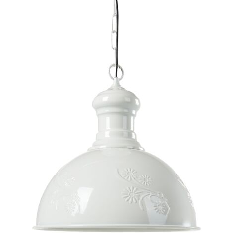 Lampe Pendante Rétro Plafonnier avec Motif Fleuri Orné en Métal Blanc Cassé Didessa