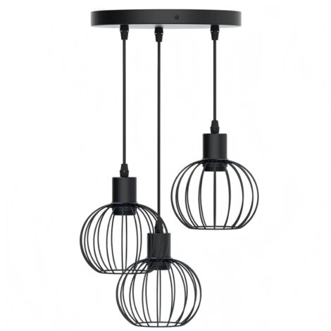 Lampe pendante triple sphérique en métal noir, socle E27, style industriel (sans ampoule)