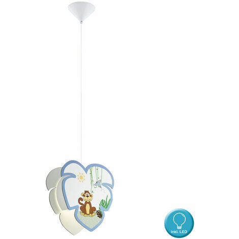 Lampe pendule motif singe chambre d'enfant abat-jour en bois lampe suspendue animal dans un ensemble comprenant des ampoules LED