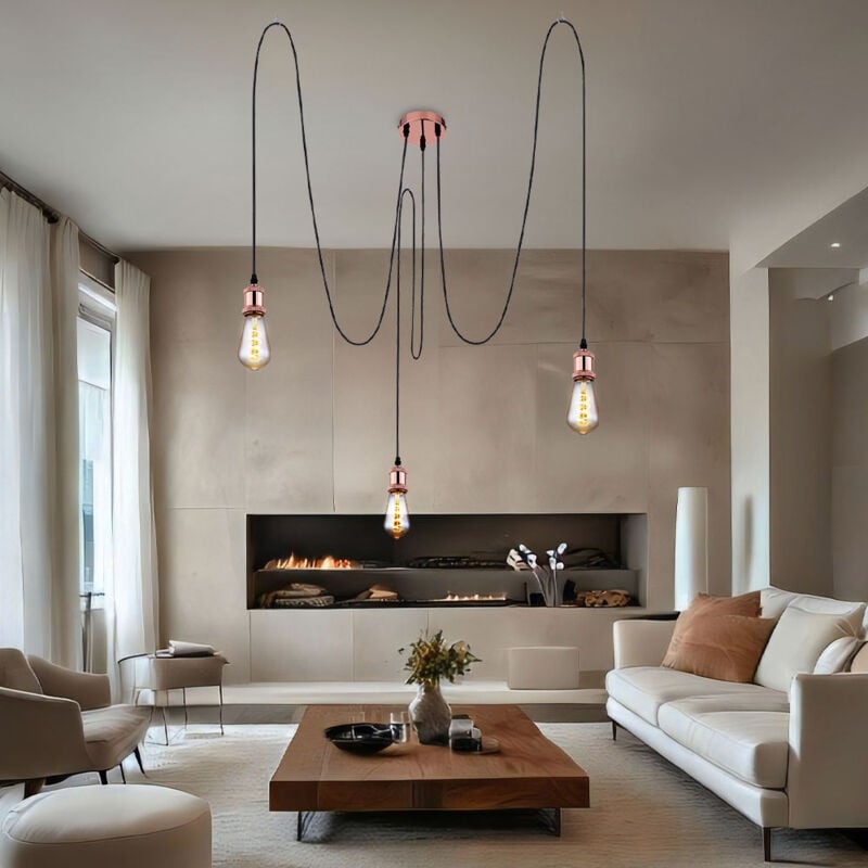 Suspension salle à manger lampe à câble textile noir éclairage cuivre