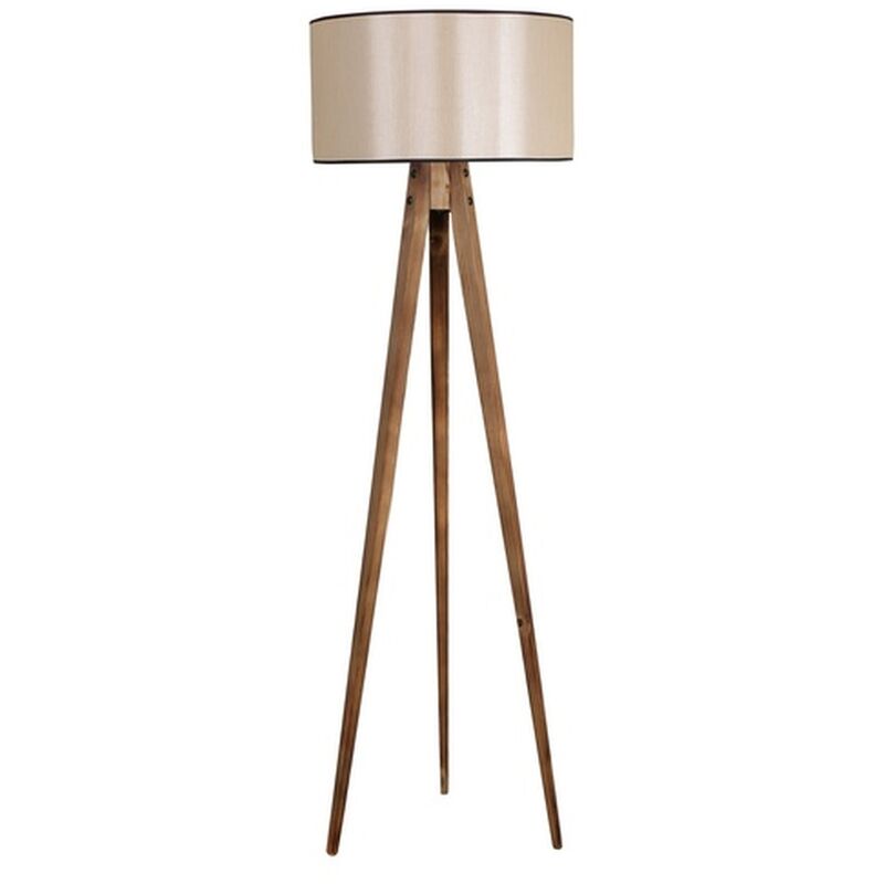 Lampadaire en bois, brun clair, large abat-jour beige, collection Tanganyika, 45x45x153, prise e 27 Max 60 w