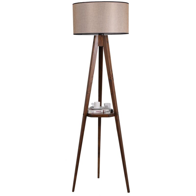 Lampadaire avec corps en sapin, noyer, collection Tanganyika, 45x45x153, e 27 Max 60 w base