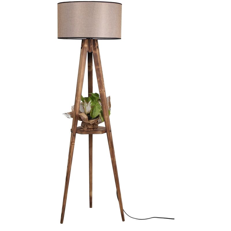 Lampadaire en bois avec large abat-jour, brun, collection Tanganyika, 45x45x153, prise e 27 Max 60 w