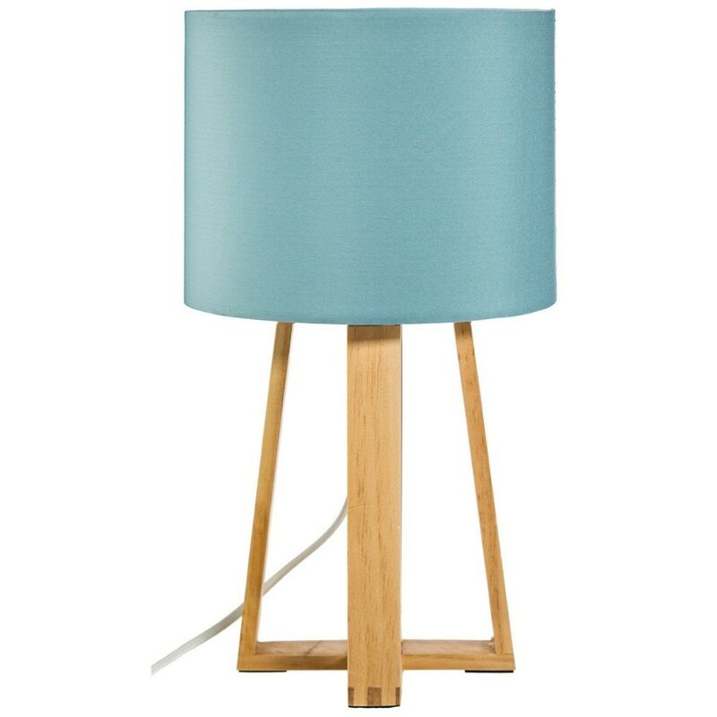 Lampe pied bois Molu bleu Bleu 4LAMPEMOLUBL161500D Lampe à poser, pied en bois naturel, abat jour coloris BLEU