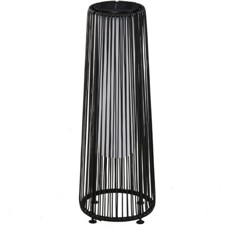Lampe pied rotin osier solaire, interrupteur auto LED 0,8 W, décoration extérieure, Ø21,5x61 cm, noir