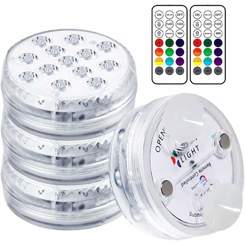Lampe Piscine LED Lumières LED Submersibles, Temps d'éclairage 30-50 heures IP68 Étanche 16 RGB Couleurs Changement Lampes Décoratives pour Aquariums