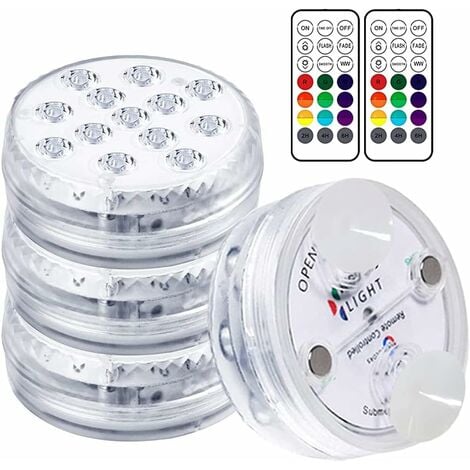 CESIECLEFOU Lampe Piscine LED Lumières LED Submersibles, Temps d'éclairage 30-50 heures IP68 Étanche 16 RGB Couleurs Changement Lampes Décoratives pour Aquariums Baignoire,Vase,Piscines,Étangs (4 Pcs) [Classe éne