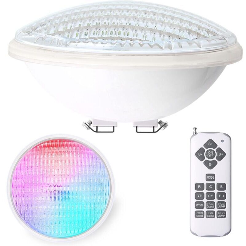 Lampe Piscine, PAR56 Eclairage Piscine LED Projecteur Piscine RVB avec Télécommande, 18W Lumière Piscine Etanche, Ampoule Piscine 12V AC/DC, 12 Modes