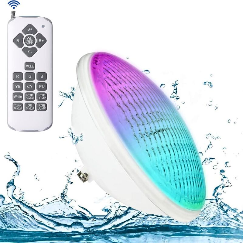 Lampe Piscine, PAR56 Eclairage Piscine LED Projecteur Piscine RVB avec Télécommande,12W Lumière Piscine Etanche, Ampoule Piscine 12V AC/DC, 12 Modes