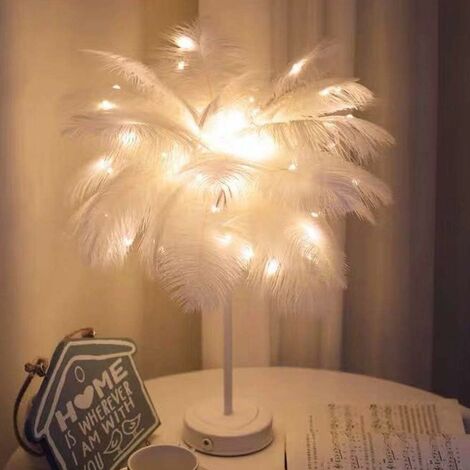 Lampe Plume Blanche avec Télécommande, Lampe de Chevet , IP42, Trois Modes de Fonctionnement