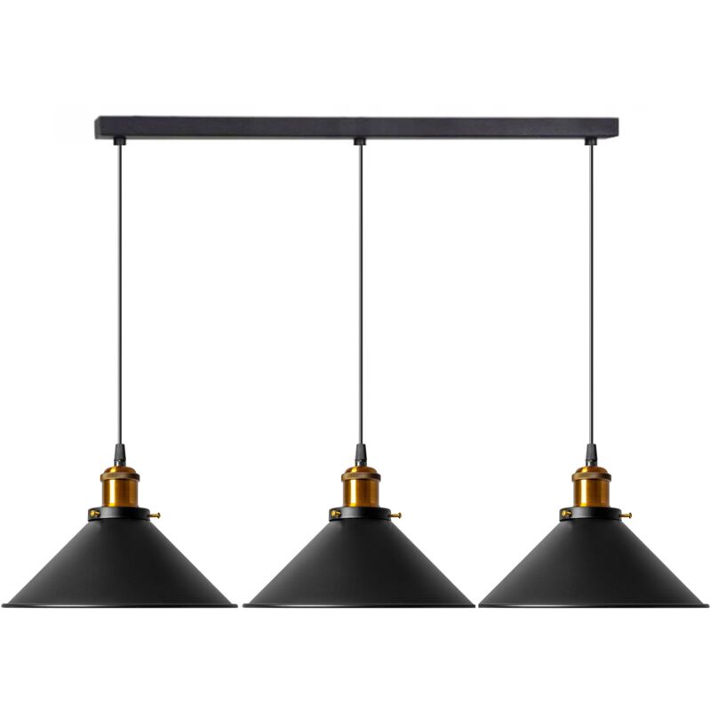 Lampe Suspendue App017-3cp Porto Noir Set De 3 Lampes Largeur Total 60cm E27