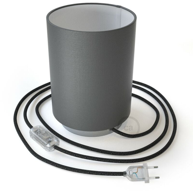Lampe Posaluce en métal avec abat-jour Cilindro Electra Pinguino, avec câble textile, interrupteur et prise bipolaire Sans ampoule - Chromé - Electra