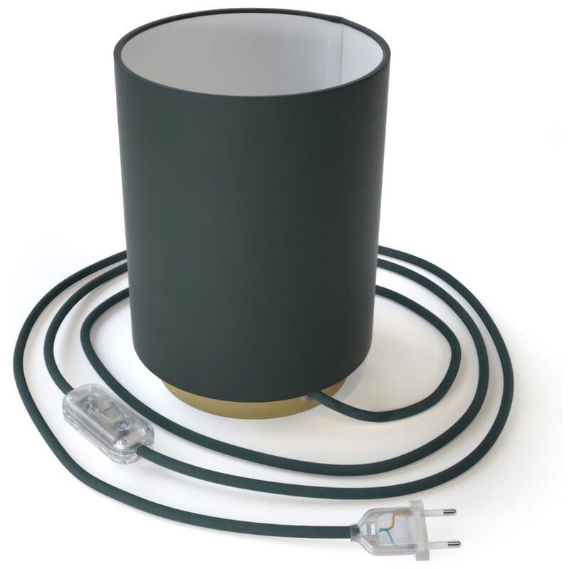 Lampe Posaluce en métal avec abat-jour Cilindro Cinette pétrole, avec câble textile, interrupteur et prise bipolaire Avec ampoule - Laiton - Cinette