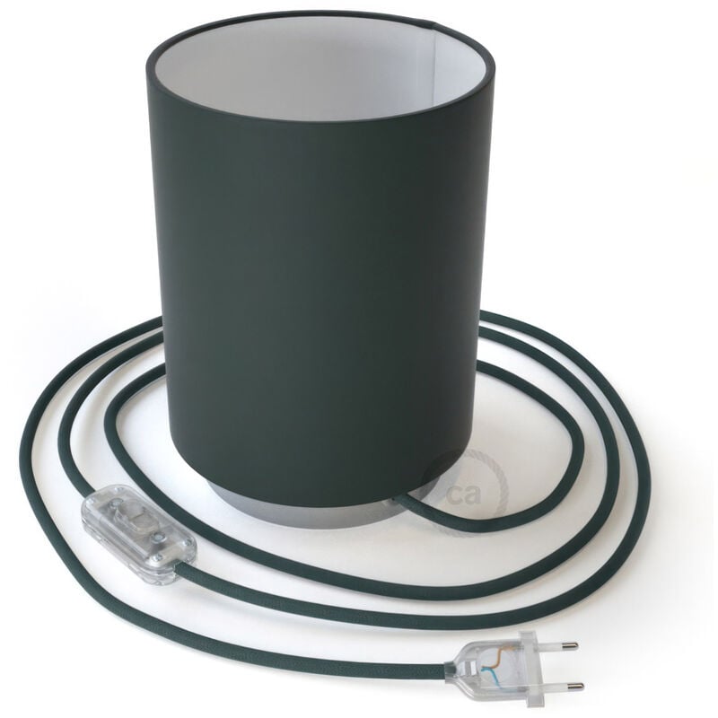 Lampe Posaluce en métal avec abat-jour Cilindro Cinette pétrole, avec câble textile, interrupteur et prise bipolaire Sans ampoule - Chromé - Cinette