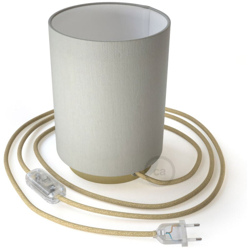 Lampe Posaluce en métal avec abat-jour Cilindro Linone Blanc, avec câble textile, interrupteur et prise bipolaire Sans ampoule - Laiton - Linon Blanc