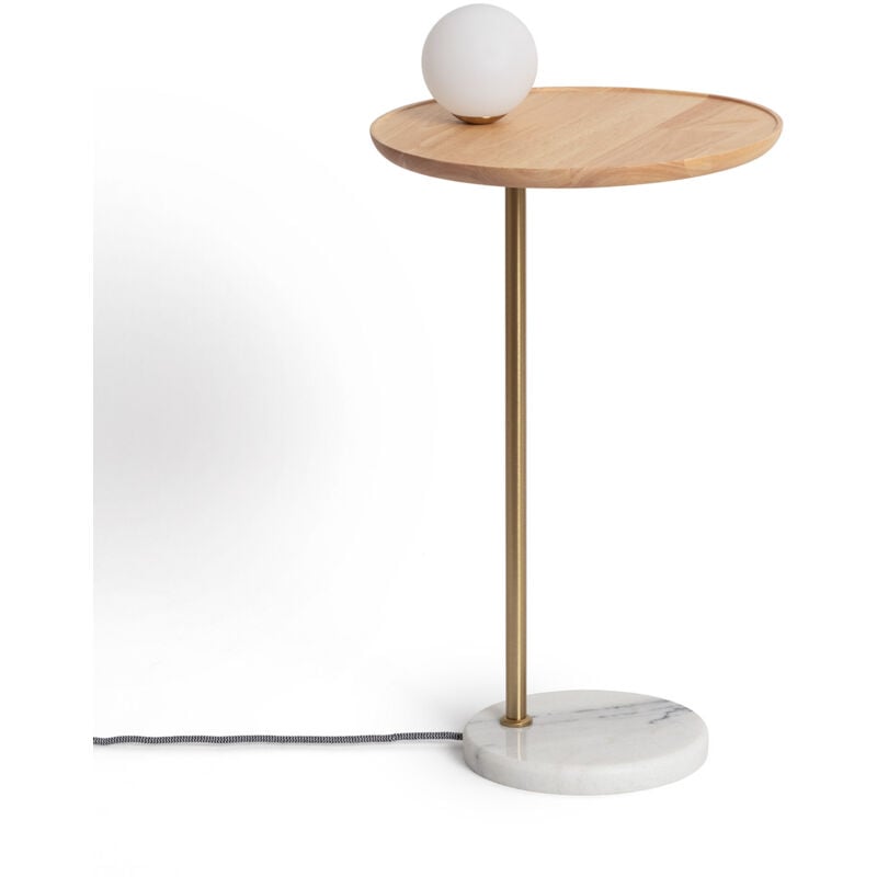 Ledkia - Lampe à Poser Bois et Verre Brandt Blanc-Doré