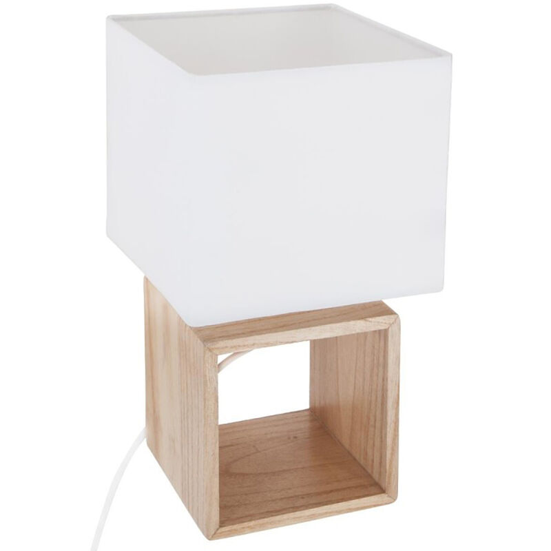 Lampe à poser carrée en bois coloris blanc et naturel - Longueur 18 x Profondeur 18 x Hauteur 32 cm Pegane