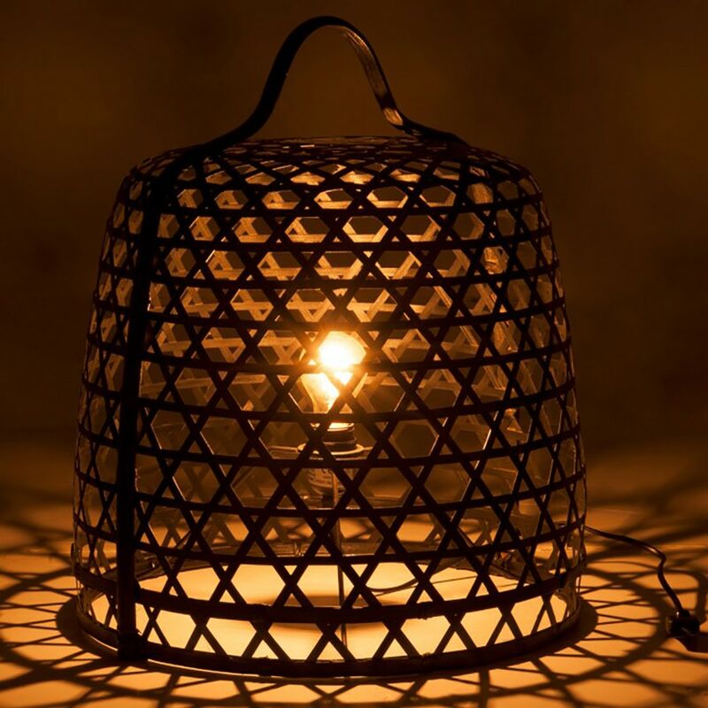 Lampe à poser en bambou noir et métal