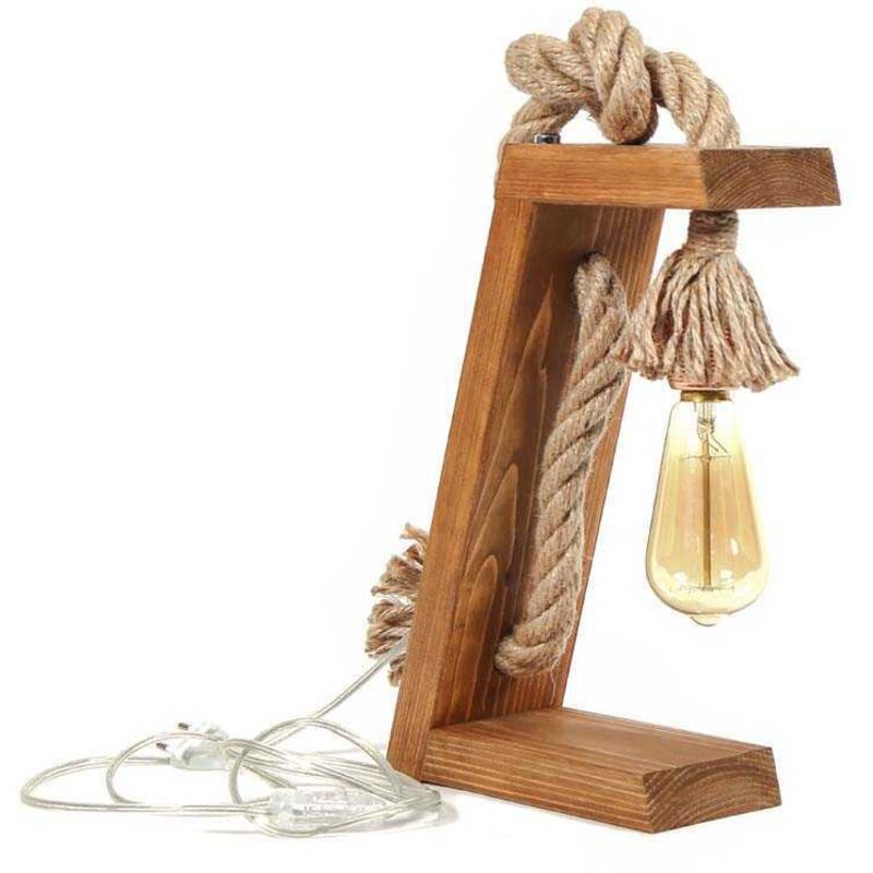 Lampe à poser en bois de sapin faite à la main - h. 35 cm - karatas