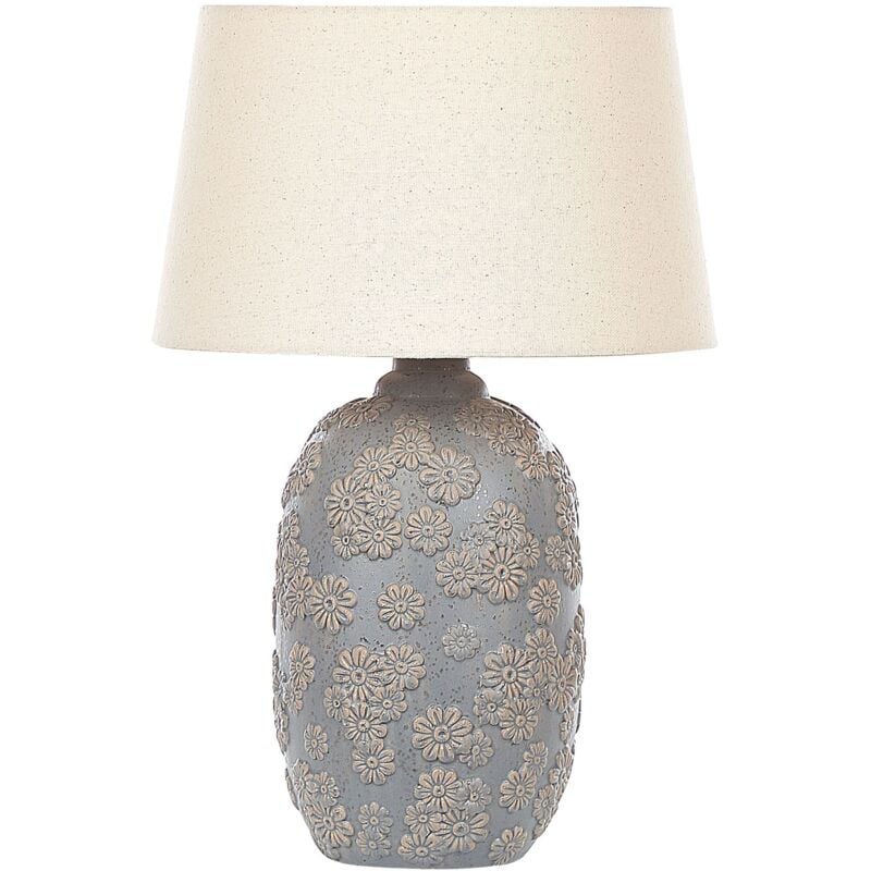 Beliani - Lampe de Chevet en Céramique Abat-jour Empire Motif Floral Gris et Beige Ferrey