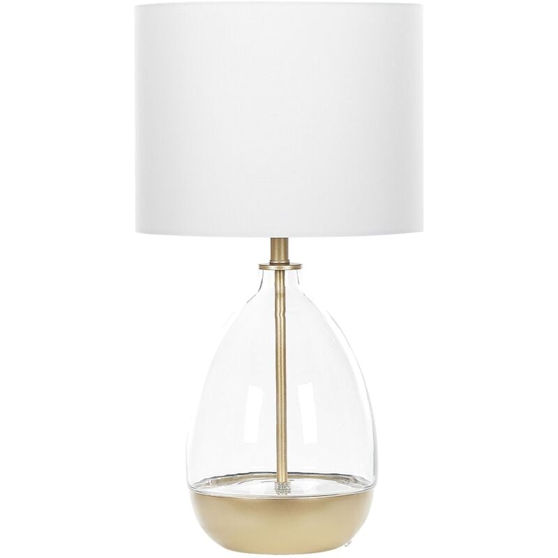 Lampe de table Base en Verre Abat-jour Blanc Doré Design Glamour Okari