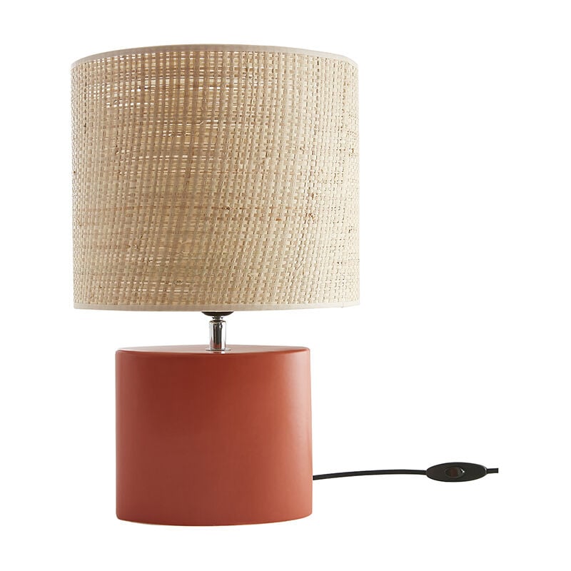 Miliboo - Lampe à poser en céramique terracotta mat et abat-jour en raphia naturel H40 cm tiga