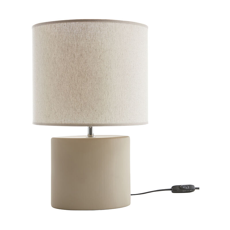 Lampe à poser en céramique taupe mat et abat-jour en lin naturel TIGA Lampe à poser en céramique taupe mat et abat-jour en lin naturel TIGA