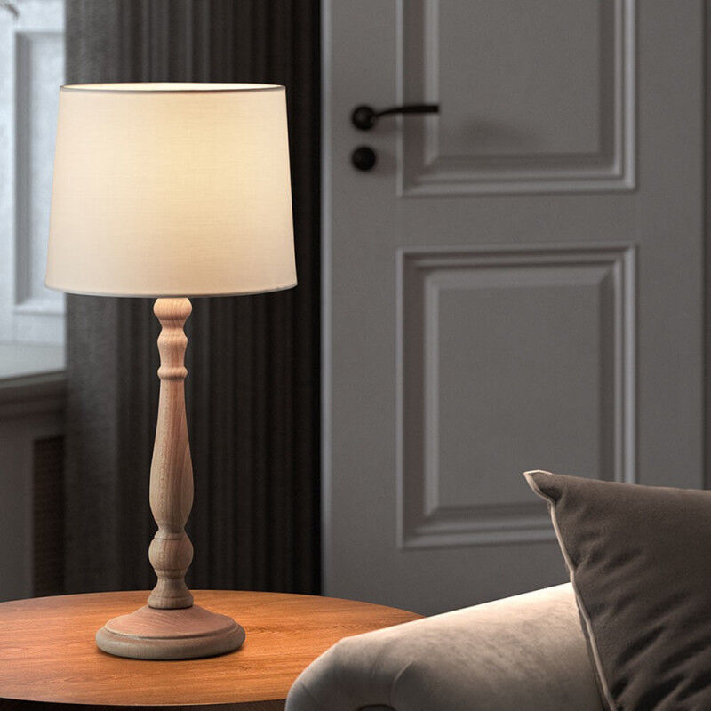 Lampe à Poser Loira Bois Naturel Et Abat-jour Blanc