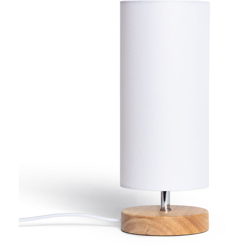 Ledkia - Lampe à Poser Bois et Tissu Roundi Haarle Blanc