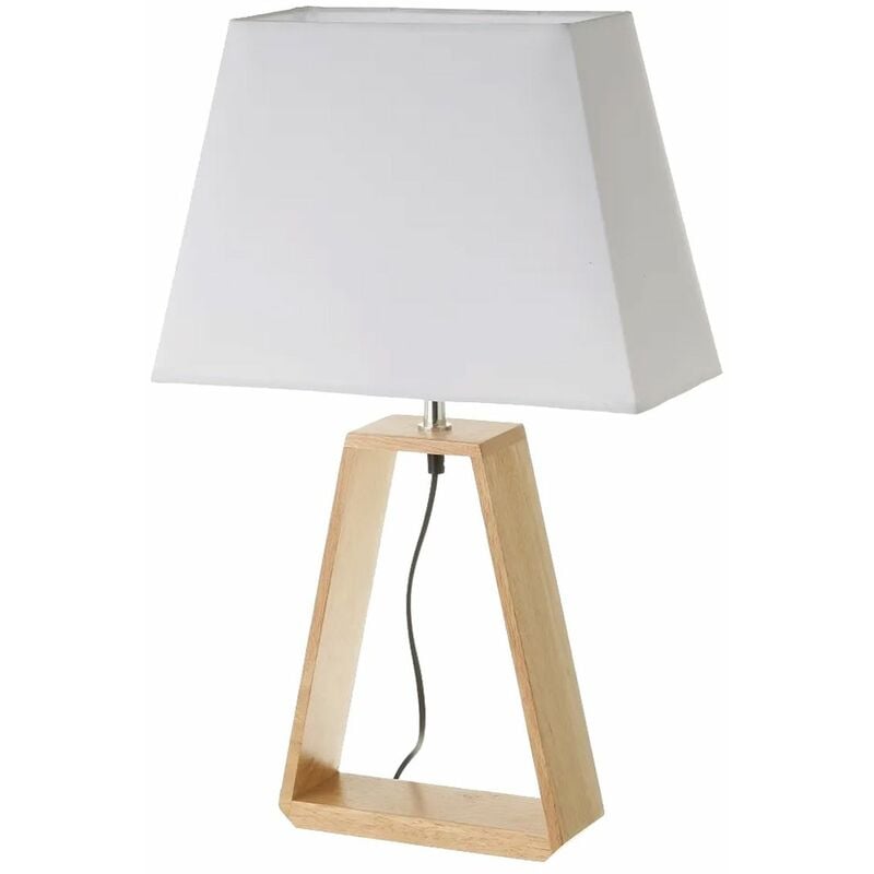 Grande Lampe en chêne clair et abat-jour blanc