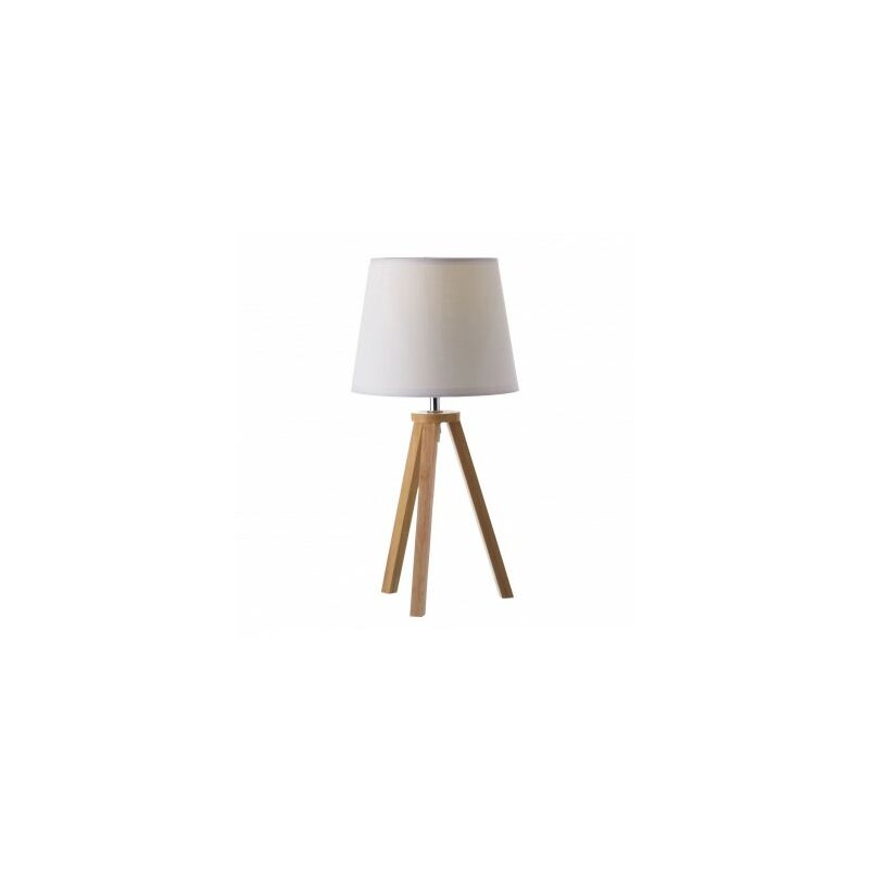 Lampe à Poser Trépied en Bois et Abat-jour Blanc - Bois