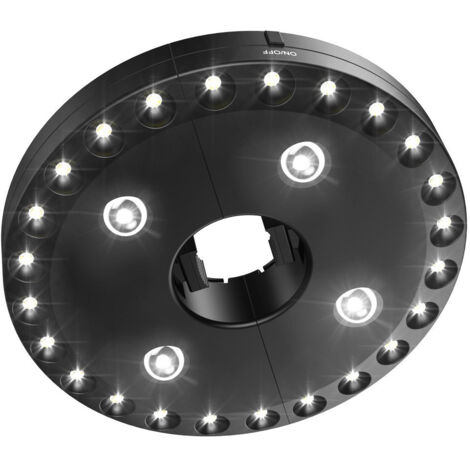 Lampe Pour Parasol De Terrasse - 28 Led - 3 Niveaux De Luminosité - Fixation Par Pince Réglable - Compatible Avec Tiges De 22 À 46 Mm - Fonctionne Sur 4 Piles AA