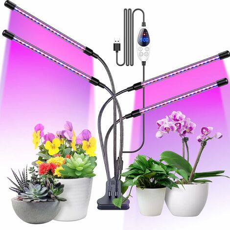 KMOND Lampe pour Plante, 80 LED Lampe Horticole Lampe de Croissance Spectre Complet avec Minuterie 3 Modes de Couleur 6 Intensités Iumineuses pour le Jardinage de Bonsaïs, 4 Têtes 80W