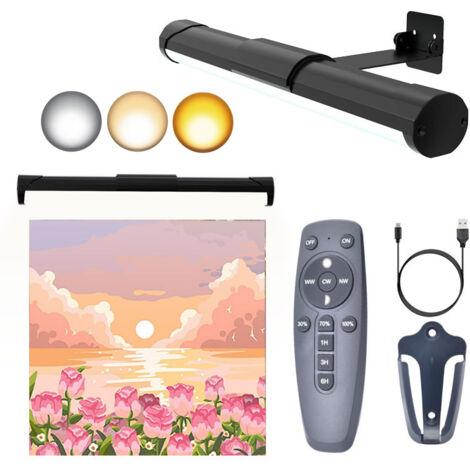 Lampe pour tableau, applique murale sans fil pour tableaux, lampe pour tableau avec minuterie, intensité variable, télécommande, lampe pour tableau