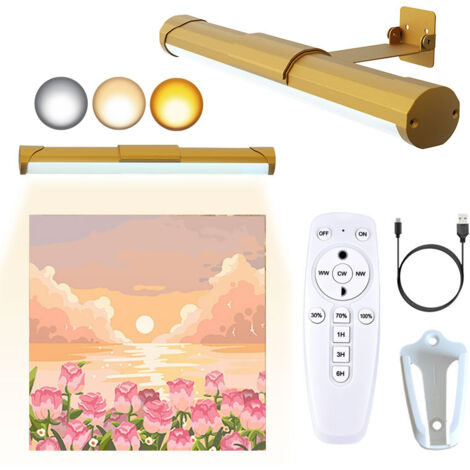 Lampe pour tableau sans fil avec télécommande, minuterie 3 couleurs et intensité variable, lampe LED pour cadre photo