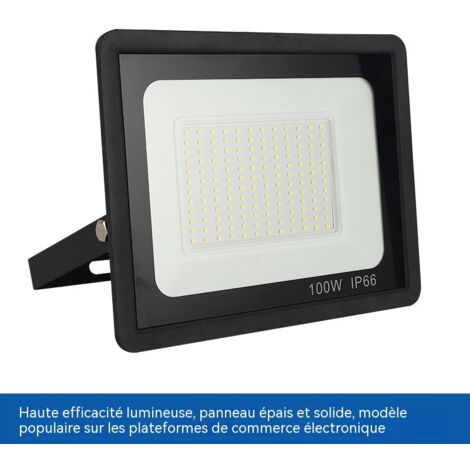 Lampe projecteur LED extérieure 100W IP66, spot étanche haute luminosité avec dissipation thermique en aluminium