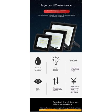 Lampe projecteur LED ultra-mince extérieure étanche IP66, spot haute luminosité multi-puissances