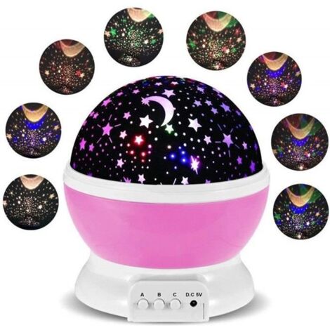 Lampe Projection Veilleuse Bébé Etoile Lumière - MONDPALAST - Rose - Rechargeable USB - Rotation 360