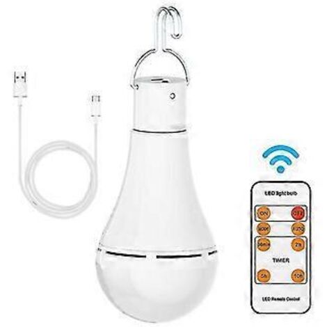 Lampe rechargeable USB avec télécommande, ampoule LED 7 W à piles, culot E27, intensité variable tactile et minuterie, idéale pour le camping et les situations d'urgence.-AquaForge