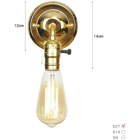 E26/E27 ES-Schraubschalter Retro-Lampenfassung Messing Antikes Kupfer Edison-Lampenfassung mit An/Aus-Schalter Hängelampenfassung Retro Free Size gold 