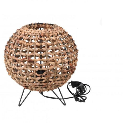 Lampe ronde à poser "Noa" en jacinthe d'eau et métal - Beige/Noir - D 28 x H 30 cm - Livraison gratuite
