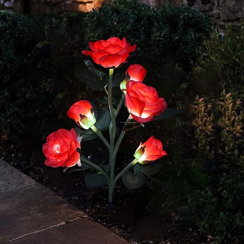 Lampe rose solaire [version améliorée avec 6 fleurs], lampe rose solaire d'extérieur, lampe décorative solaire de jardin, lampe de chemin solaire,