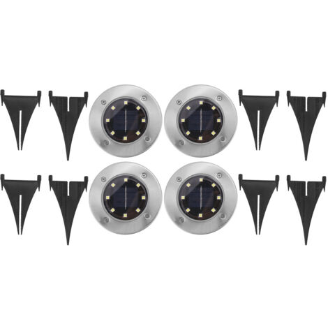 Lampe solaire 8 LED à encastrer dans le sol pour allée extérieure, jardin, pelouse (lumière blanche 4 pièces)