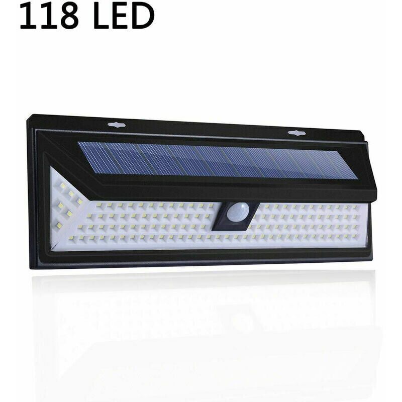 XVX - Lampe Solaire à 118 led - Applique Murale avec Capteur de Mouvement pir - Éclairage de 1000 Lumens - Étanche IP65 pour Usage Extérieur dans le