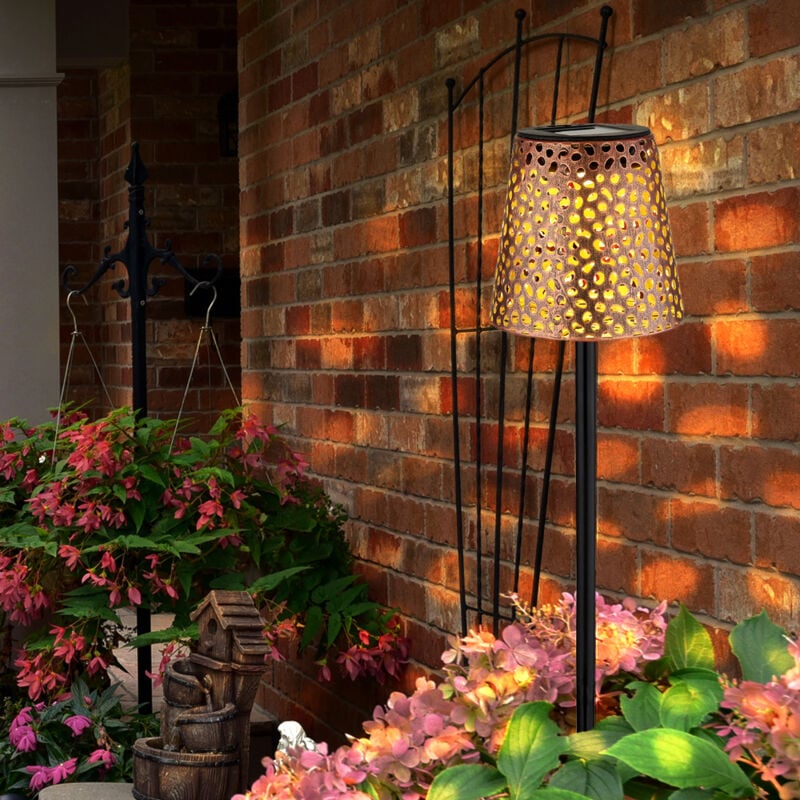 Lampe solaire à brancher led Lampe solaire de jardin pour l'extérieur Lampe solaire à brancher en métal, avec piquet IP44 batterie, effet lumineux,