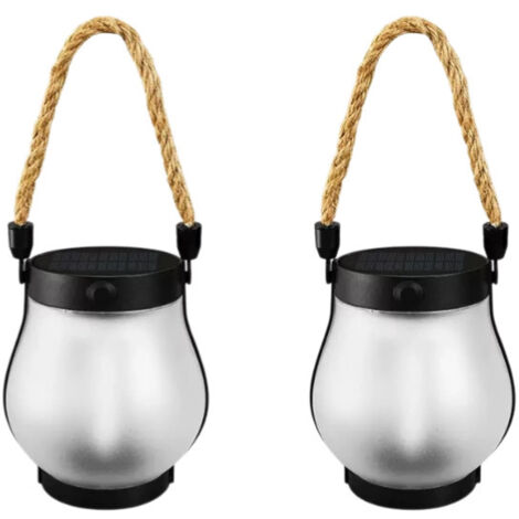 Lampe solaire à effet flamme, lanterne décorative en corde de chanvre, lampe à induction pour jardin et cour 2pc
