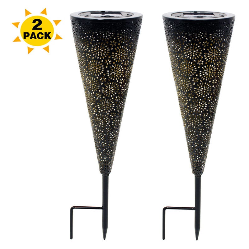 Galozzoit - Lampe solaire à gazon, lampadaire, lampe de projection décorative de cour en métal creux en fer forgé - lot de 2