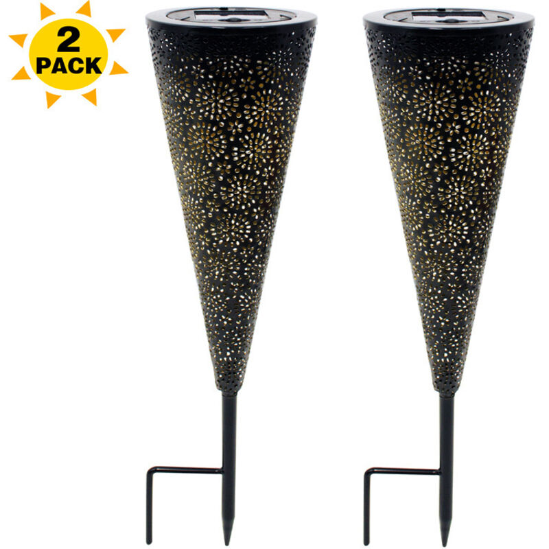 Lampe solaire à gazon, lampadaire, lampe de projection décorative de cour en métal creux en fer forgé - lot de 2